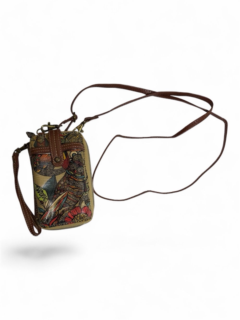 Sakroots Brown Multicolor Floral-Print Crossbody Phone Bag